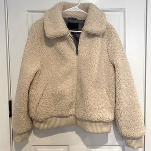 Women’s sherpa teddy fleece BANANA REPUBLIC bomber jacket•like new Medium•cozy!